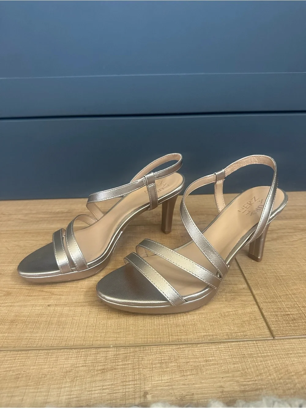 Naturalizer Metallic Bronze Pearl Gold Strappy High Heel Sandals